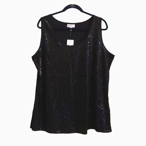 Fashion Bug Tops - FASHION BUG Black Sequinned Round Neck Sleeveless Tank Top